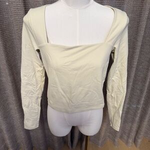 Abercrombie & Fitch Square Neck Long Sleeve Top | Ivory | XS